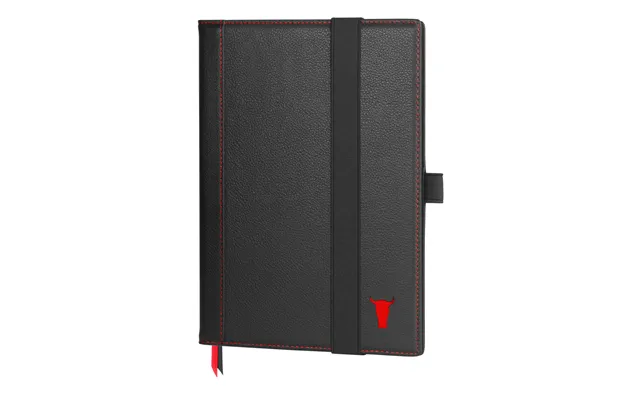 Refillable A4 A5 Leather Notebook Cover With Notebook Insert - A4 Black With Red Detail