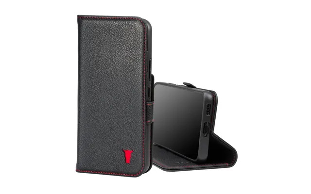 Samsung Galaxy S22 Leather Wallet Case With Stand Function - Black With Red Detail