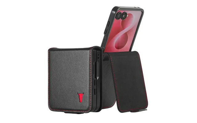 Samsung Galaxy Z Flip8 Leather Case - Black With Red Detail