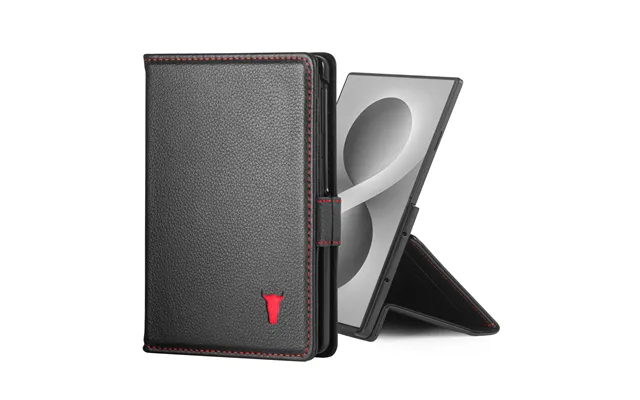 Samsung Galaxy Z Fold8 Leather Case With Stand Function - Black With Red Detail