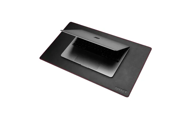 Small Leather Desk Mat 50x30cm - Black With Red Detail