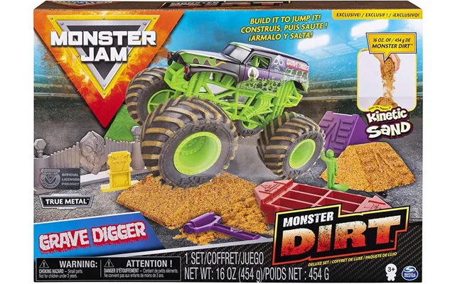 Monster Jam Kinetic Sand Dirt Deluxe Set Grave Digger