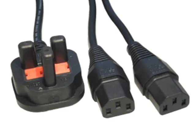 Uk To 2x Iec Mains Splitter Cable 2m