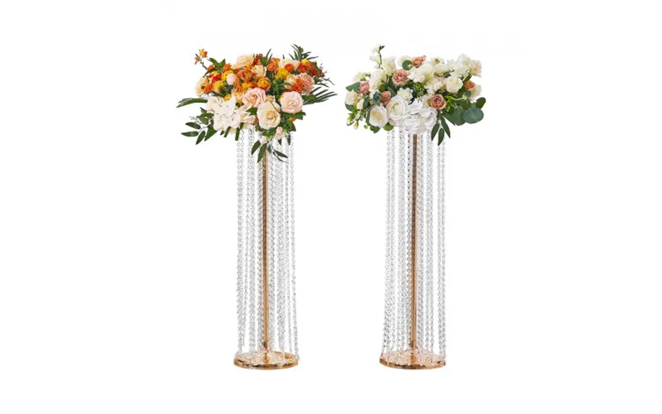 Vevor 2pcs 35.43inch 90cm Tall Crystal Wedding Flowers Stand - Luxurious Centerpieces Flower Vases Crystal Gold Vase Met