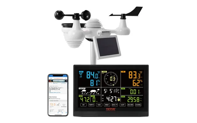 Vevor 7-in-1 Solar-powered Wi-fi Weather Station - 7.5 In Color Display