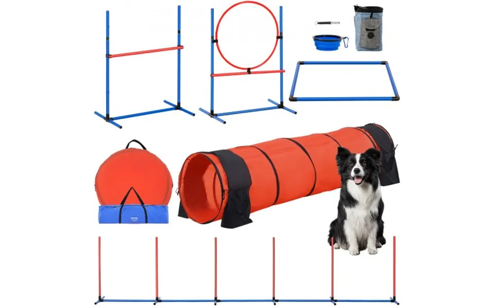 Vevor Dog Agility Training Equipment - 5 Pcs Set Upgrade With Adjustable High Hurdles,6 Weave Poles,extended Tunnel,jump