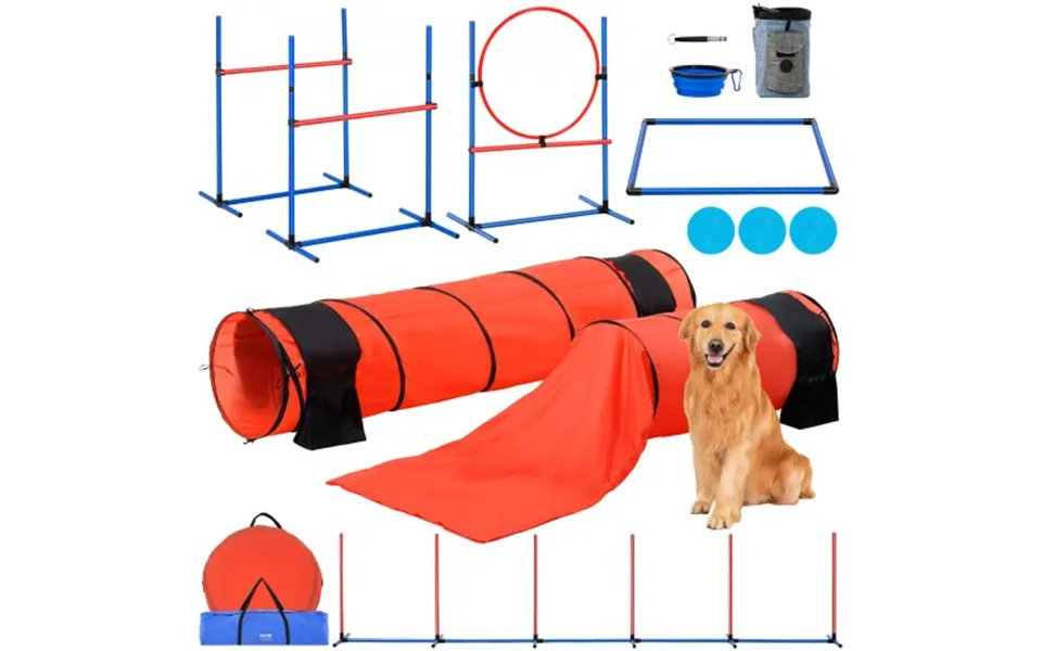 Vevor Dog Agility Training Equipment - 7 Pcs Set Upgrade W Adjustable High Hurdles,6 Weave Poles,2 Tunnels,jump Ring,pau