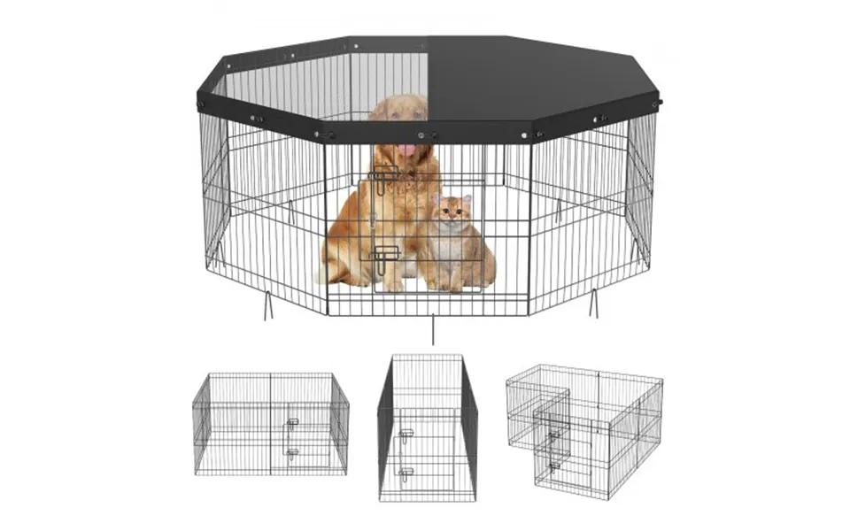 Vevor Dog Playpen - 8 Panels Foldable Metal Dog Exercise Pen With Top Cover