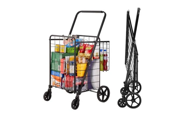 Vevor Folding Shopping Cart - Jumbo Grocery Cart With Double Baskets