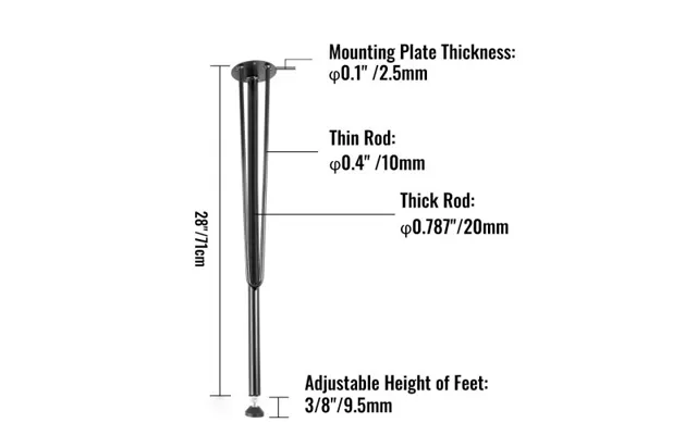 Vevor Hairpin Metal Table Legs 28 Inch Desk Legs Set Of 4 Heavy Duty Bench Legs 3-rod Metal Furniture Legs Wrought Iron  product image