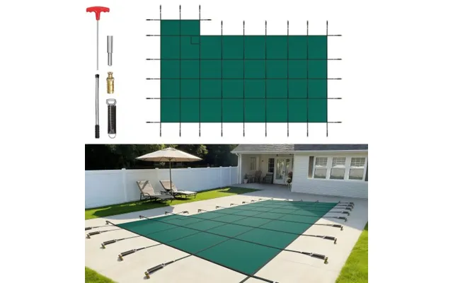 Vevor Inground Pool Safety Cover - 22 Ft X 42 Ft Rectangular Winter Pool Cover With Right Step, Triple Stitched