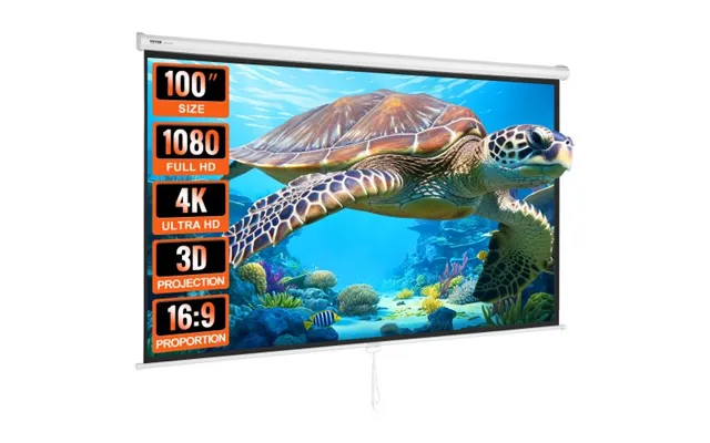Vevor Manual Pull Down Projector Screen - 100 Inch 16 9 4k 1080 Hd Retractable Projector Screen