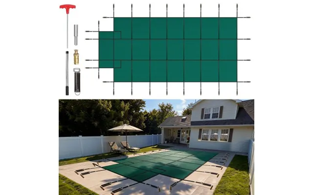 Vevor Pool Safety Cover Fits 16x32ft Rectangle Inground Pools - Safety Pool Cover With 4x10ft Center End Step