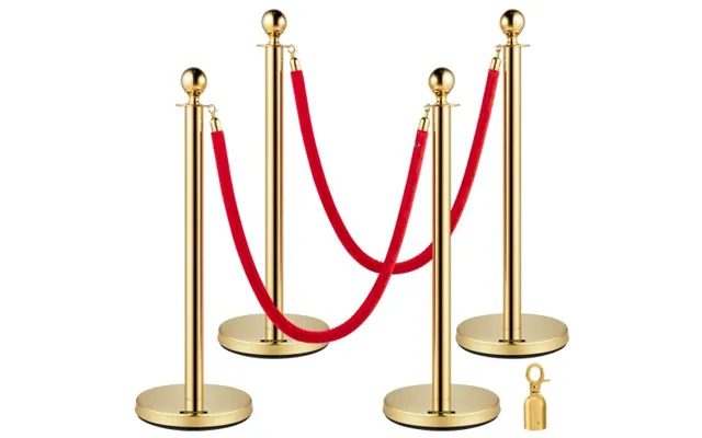 Vevor Set Of 2 Gold Round Top Queue Control Barrier Posts Stands Security Stanchion Rope Divider With 1
