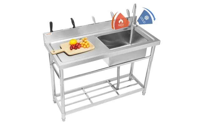 Vevor Stainless Steel Utility Sink - Free Standing Single Bowl Commercial Kitchen Sink Set W Workbench product image