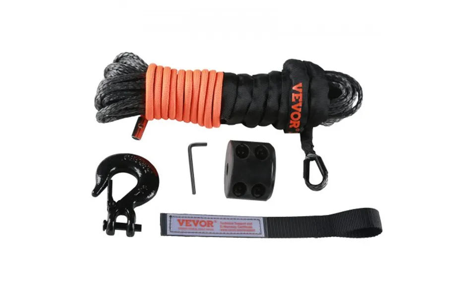 Vevor Synthetic Winch Rope - 6.35 Mm X 15.24 M 4,536 Kg Synthetic Winch Line Cable Rope With Protective Sleeve Stopper F