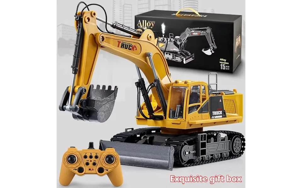 2.4ghz Remote Control Alloy Excavator Toy Rechargeable Construction Vehicle With Led Lights & Realistic Sound Effects Du