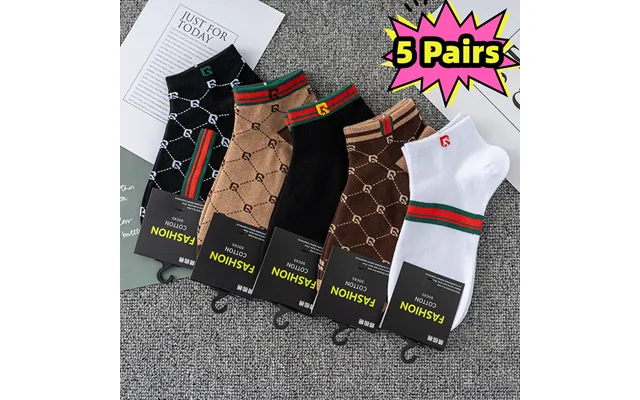 5pairs Men's Women's Business Breathable Sweat-absorbing Trendy Crew Socks For All Seasons product image