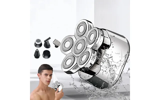 6 In 1 Headshaver Usb Groomer Waterproof Rotary Razor Foil Head Barber Beard Nose Hair Trimmer Electric Shaver For Men product image