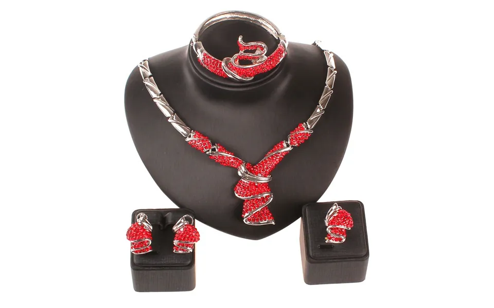 African Bead For Women Party Accessories Silver Plated Red Rhinestone Wedding Necklace Earring Jewelry Sets