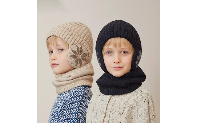 Children's Hat Winter Velvet Neck Set Knitted Wool Hat Men's And Girls' Warm Ear Protection Hoodie Head Cap product image