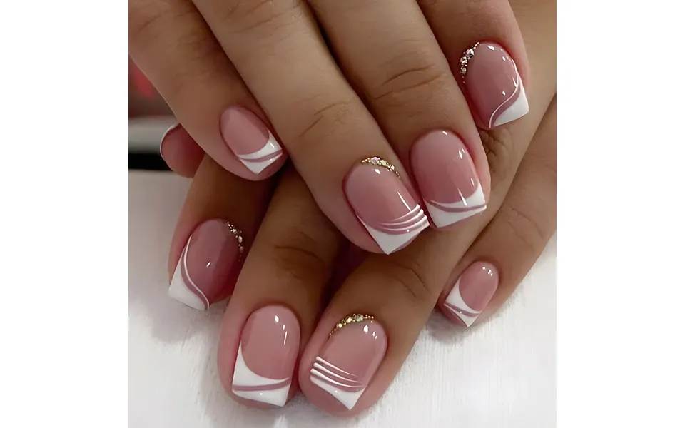 False Nails 24pcs False Nail Full Cover Fake Nail Elegant Pink Gradient Glitter French Short Nails Coffin Short False