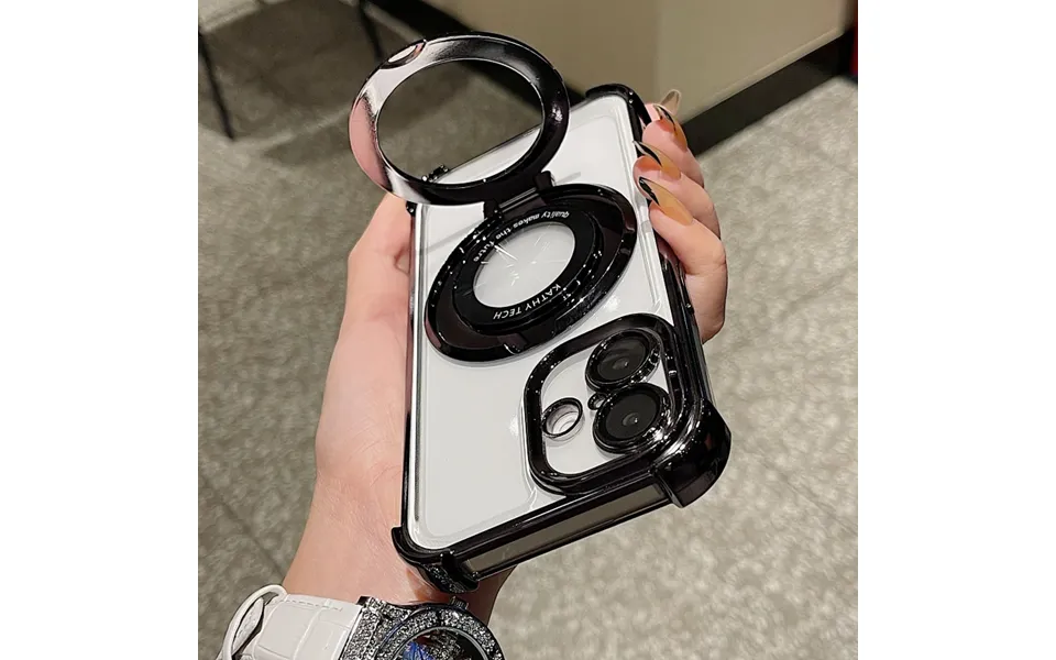 Luxury Plating Transparent Magnetic Holder Phone Case For Iphone 16 15 14 13 12 Pro Max Plus For Iphoneshockproof Protec