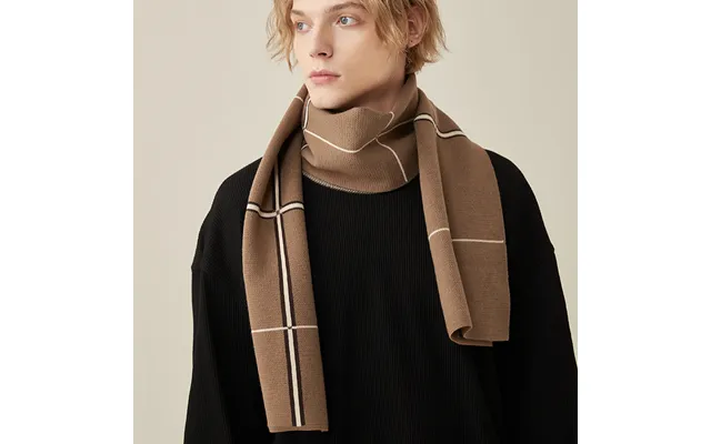 Men's Fashion Business Wool Scarf Autumn Winter Thick Warm Stripes Matching Color Wool Neck Premium Gift product image