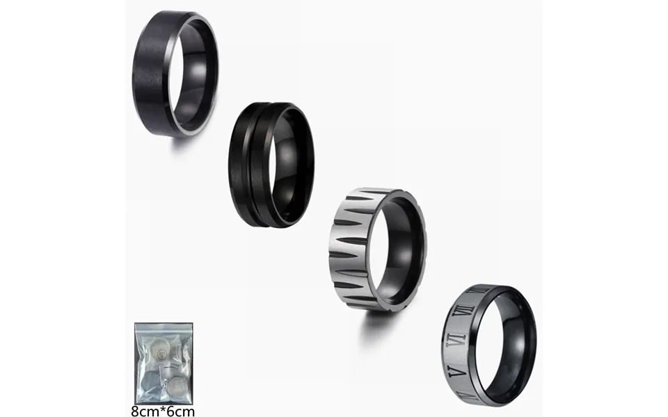Men's New Four-piece Combination Men's Black Titanium Steel Ring Standard American Size Ring