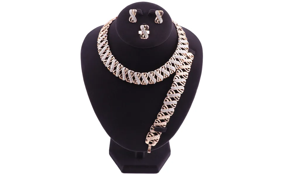 Wedding Bridal Crystal Jewelry Sets For Women Necklace Bracelet Earrings Rings Dubai Statement Accessories Set