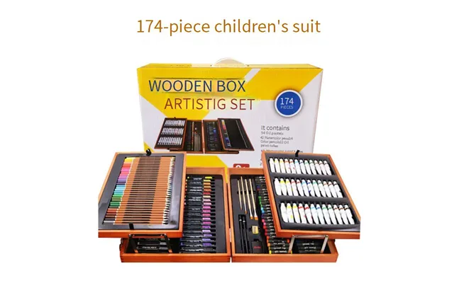 174-piece Deluxe Wooden Art Set For Kids - Double-layer Storage Box With Watercolor Markers, Painting & Drawing Supplies product image