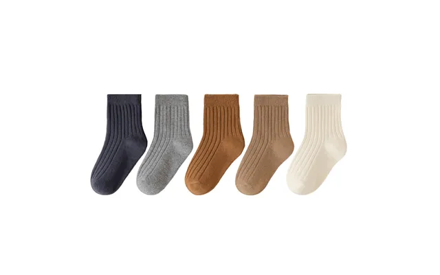 5pairs Set Kids'socks New Solid Color Double Needle Socks Children's Mid-tube Socks Candy Color Boys And Girls Student S product image