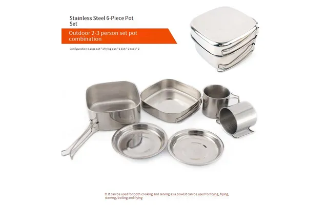 6-piece Stainless Steel Camping Cookware Set Portable Outdoor Cooking Kit For 3-4 People - Includes Pots Pans & Bowls