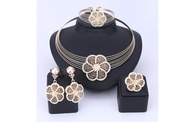 African Beads Crystal Jewelry Set Fashion Wedding Of Women Dubai Gold Color Necklace Earrings Bangle Ring