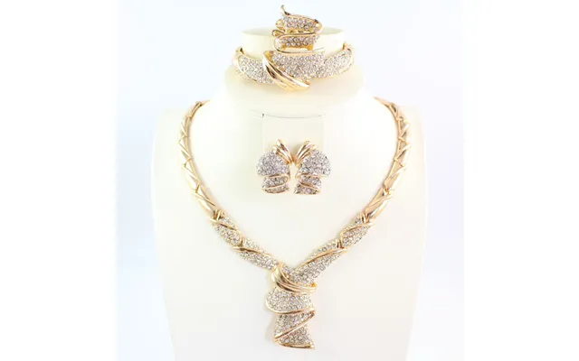 African Beads Jewelry Set Women Gold Color Crystal Wedding Party Necklace Bangle Earring Ring Fine Jewelry Set