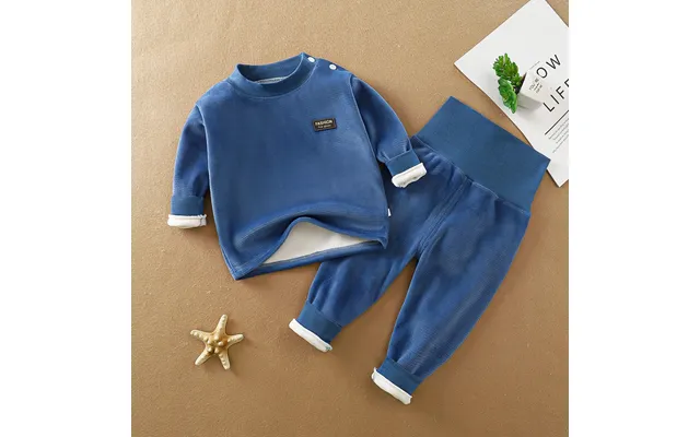 Baby Warm Underwear Set Autumn And Winter Children's Baby Plus Fleece Thickened High Waist Belly Care Baby Long Johns product image