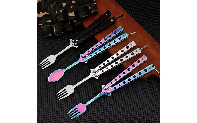 Butterfly Knife Folding Spoon Fork Balisong Training Spoon Fork Butterfly Knife Trainer Outdoor Camping Tableware Kitche