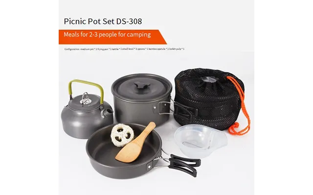 Camping Cookware Set For 3-4 People - Lightweight & Portable Includes Pot Pan & Kettle Perfect For Hiking Picnic & Bbq