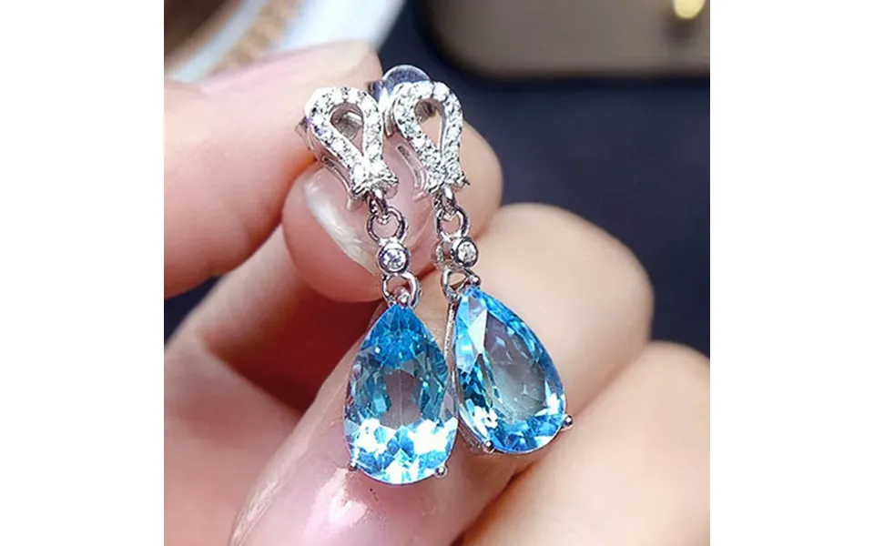 Cao Shi's Online Celebrity Live Broadcast New Product Simulation Sea Blue Zircon Long Earrings Temperament Earrings