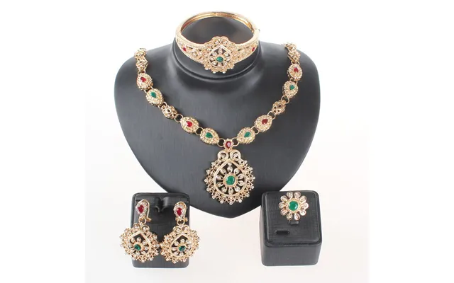 Classic Jewelry Sets Necklace Earrings Bangle Ring Set Gold Color Green Crystal Bridal Wedding Accessories For Women