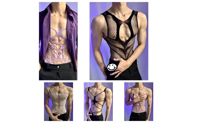 Cross-border Men's Erotic Lingerie - Hollow-out Open-crotch Bodysuit