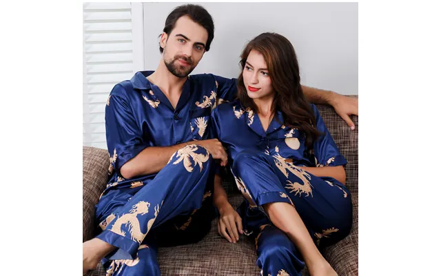 Cross-border Summer Couple Silk Pajamas Women's Thin Summer Men's Suit Chinese Style Short-sleeved Spinning Silk Home Cl product image