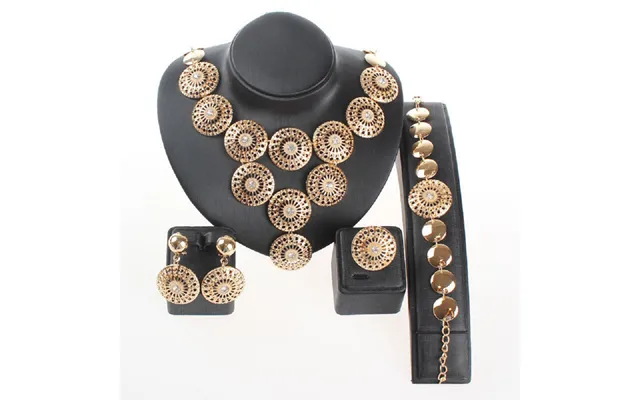 Dubai Jewelry Sets For Women Ring Link Round Pendant Crystal Necklace Earrings Bracelet Wedding Party Gift