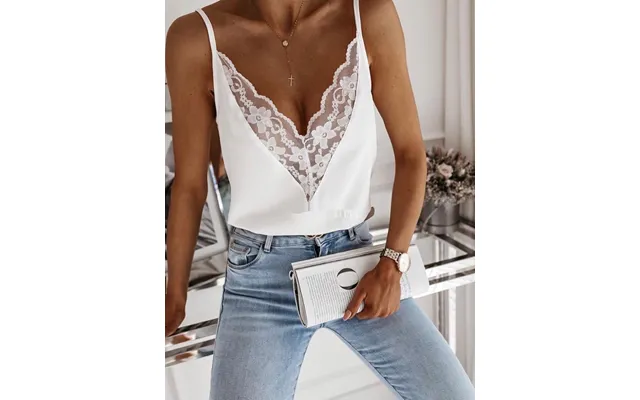 European And American Solid Color Suspenders 2022 Amazonwish Summer New Lace Patchwork V-neck Low Cut Slim Fit Small Sus