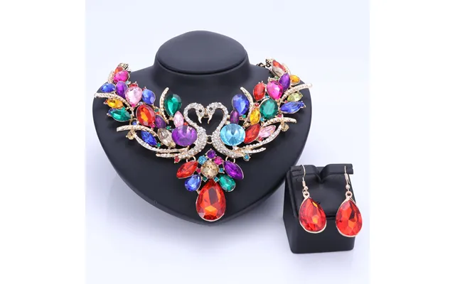 Fashion Crystal Bridal Jewelry Sets Colorful Swan Gold Color Women Gift Party Wedding Prom Necklace Earring Accessories