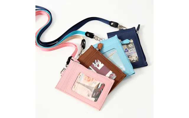 Fashion Pu Leather Card Case With Lanyard Card Case For Men And Women Neck Hanging Evidence Card Case Coin Purse Multi-c product image