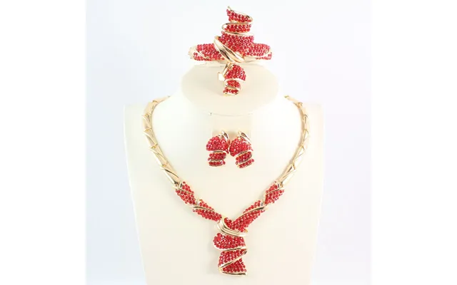 Fashion Women Gold Colors Crystal Dubai Wedding Party Necklace Earring Bangle Ring Jewelry Set With Gift