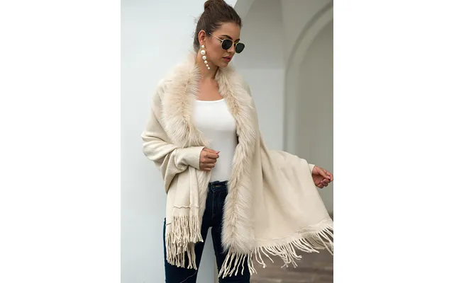 Fitshinling Fur Collar Winter Shawls And Wraps Bohemian Fringe Oversized Womens Winter Ponchos And Capes Batwing Sleeve  product image