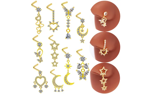 Gatte European And American Cross-border Diamond Heart-shaped Nose Nail Moon Five-star Pendant Nose Nail Piercing Nose N