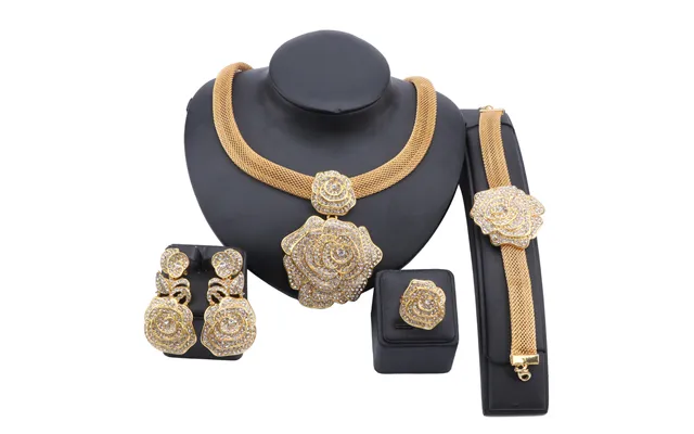 Italian Crystal Necklace Earings Bracelet Ring Jewelry Set African Bride Jewelry For Women Wedding Party Gifts